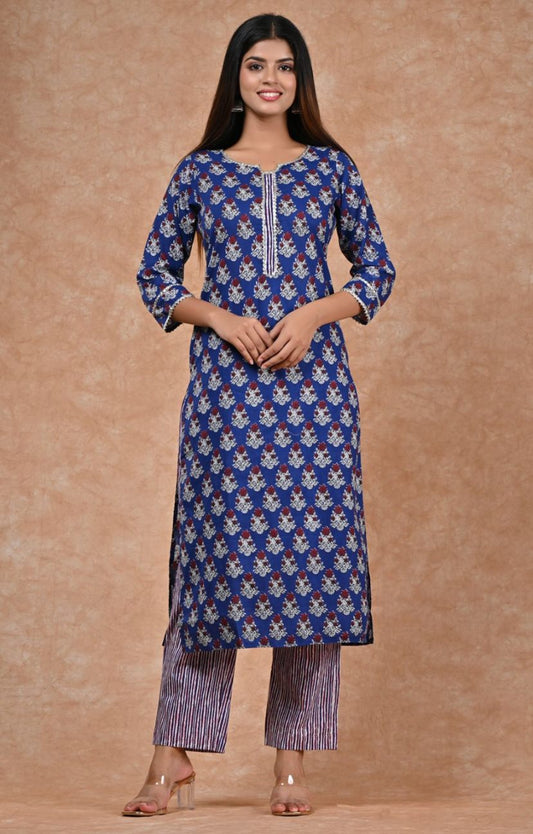 cotton printed kurti pant set