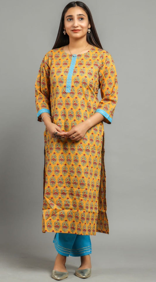 cotton printed kurti pant set