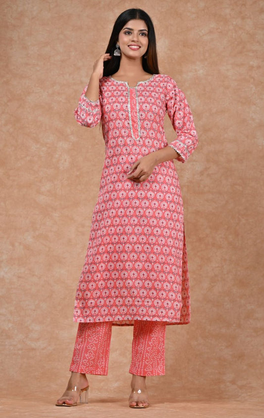 cotton printed kurti pant set