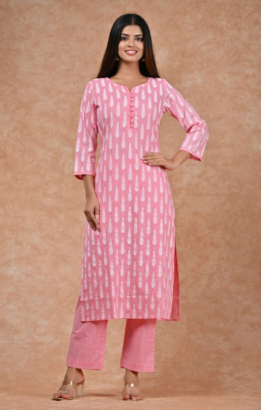 cotton printed kurti pant set