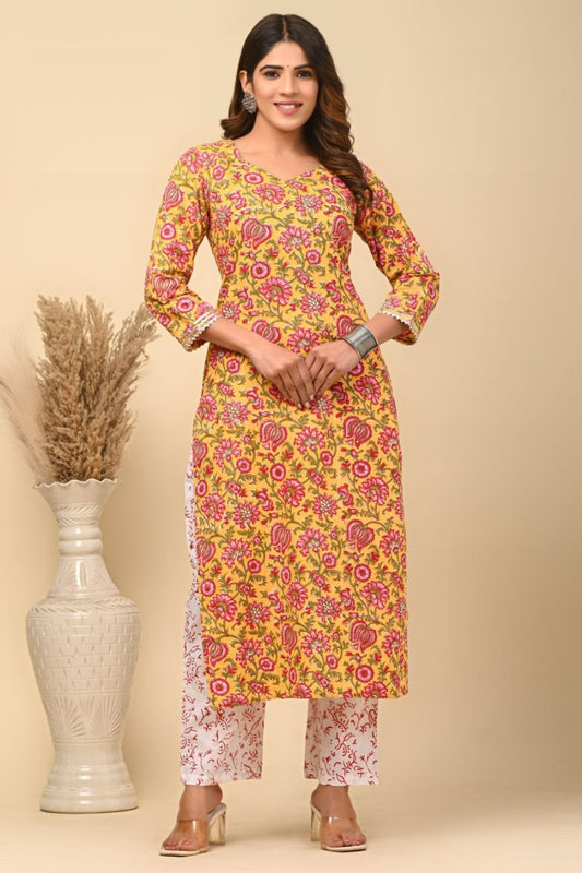 cotton printed kurti pant set