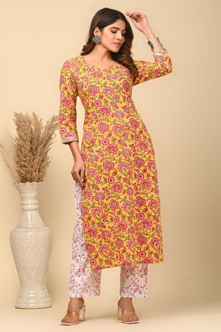 cotton printed kurti pant set