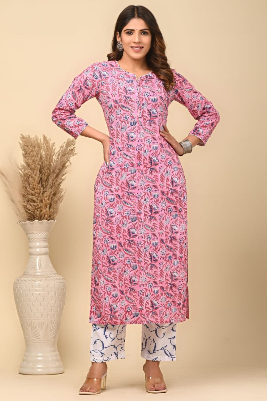 cotton printed kurti pant set