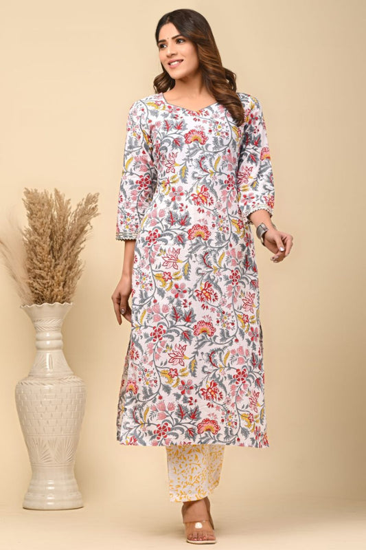 cotton printed kurti pant set