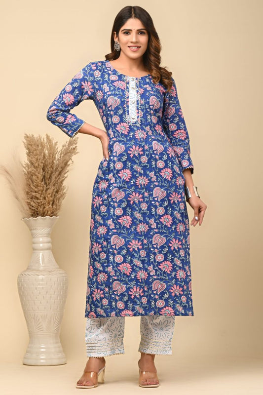 cotton printed kurti pant set