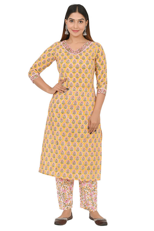 cotton printed kurti pant set