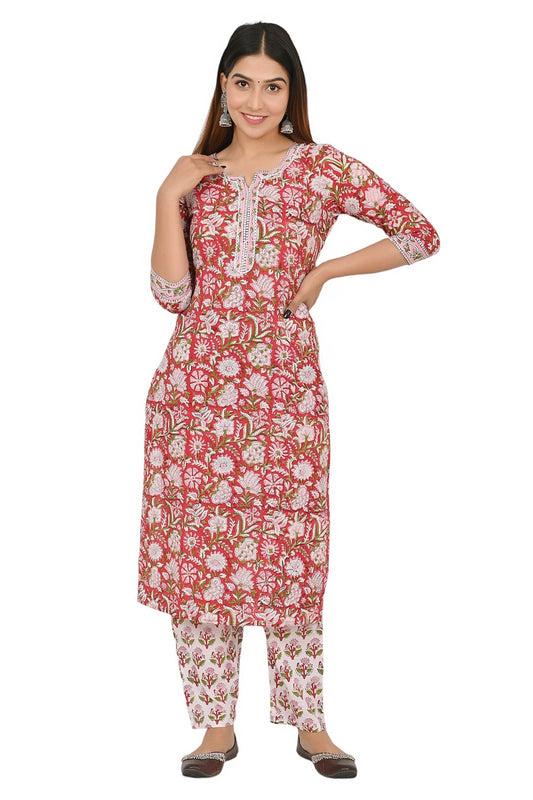 cotton printed kurti pant set