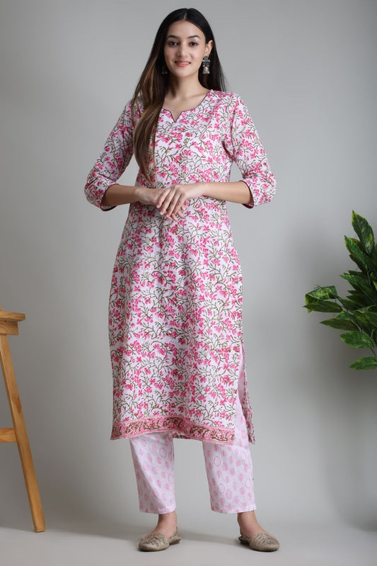 cotton printed kurti pant set