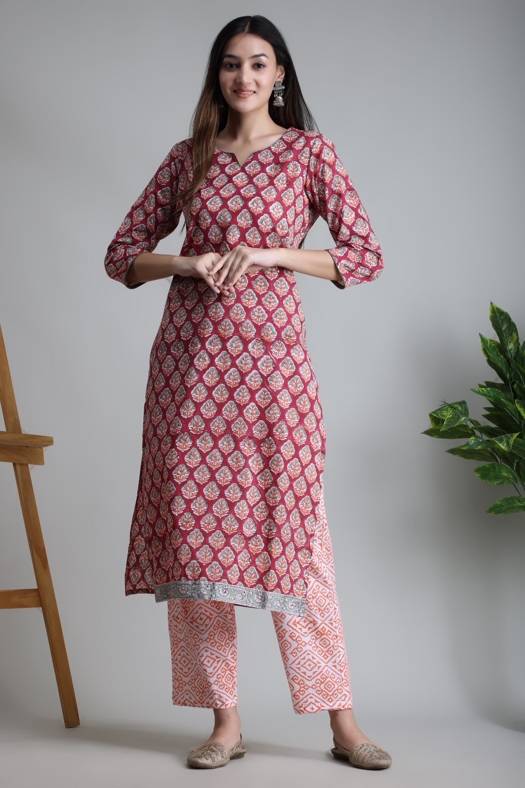 cotton printed kurti pant set