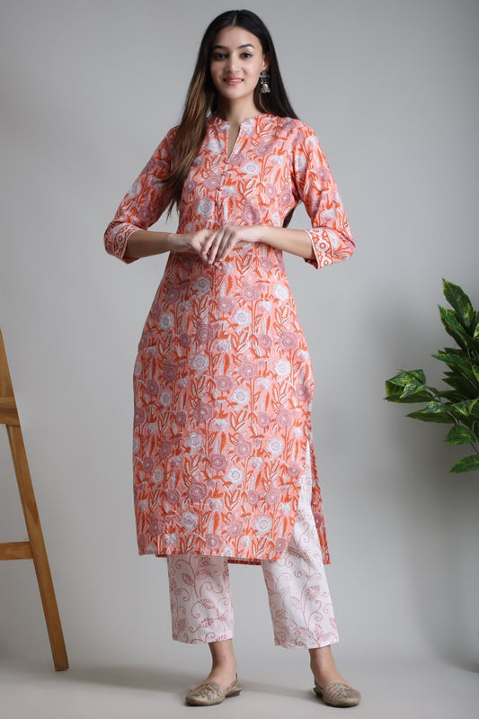 cotton printed kurti pant set