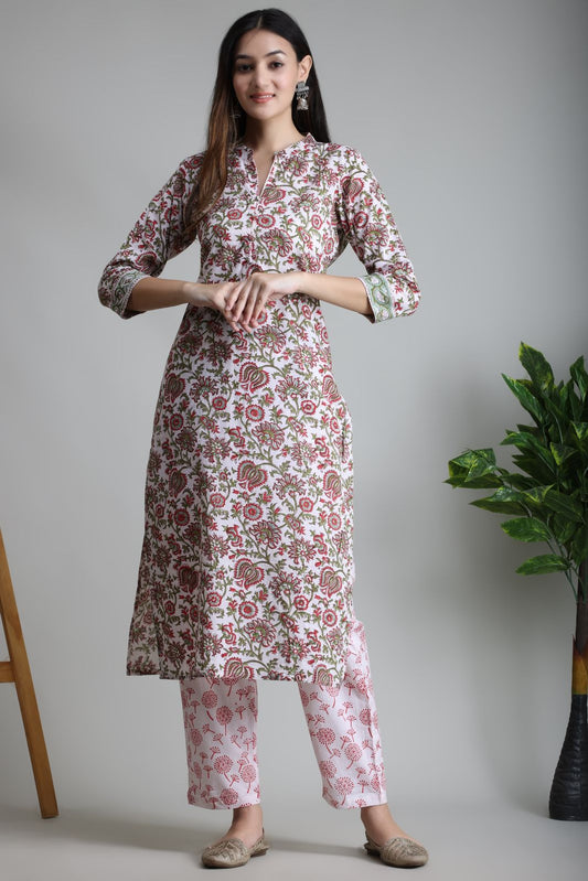cotton printed kurti pant set