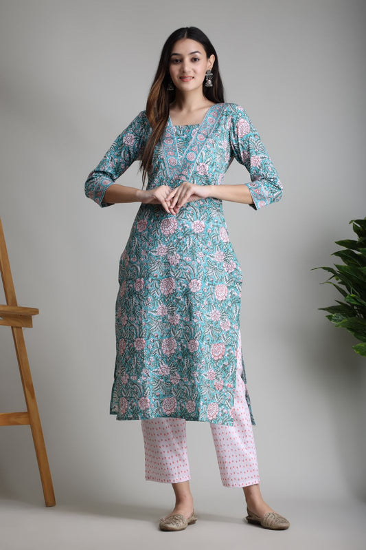 cotton printed kurti pant set