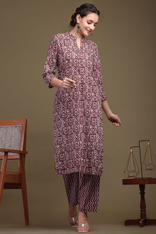cotton printed kurti pant set