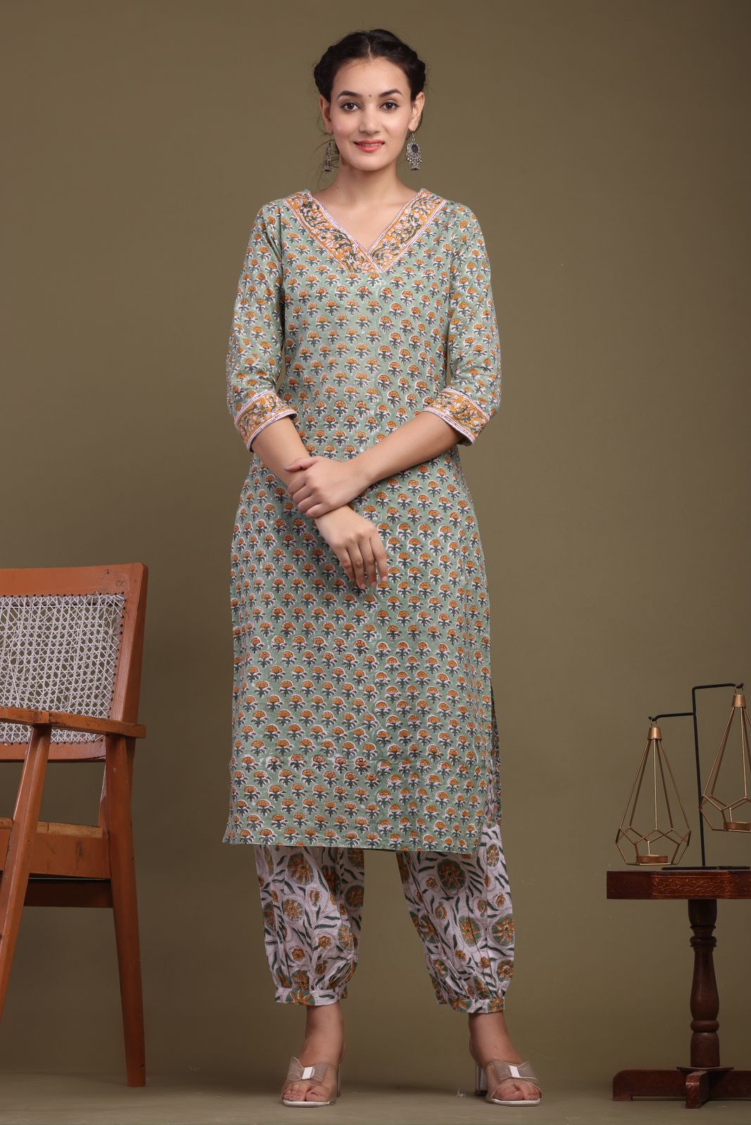 cotton printed kurti pant set