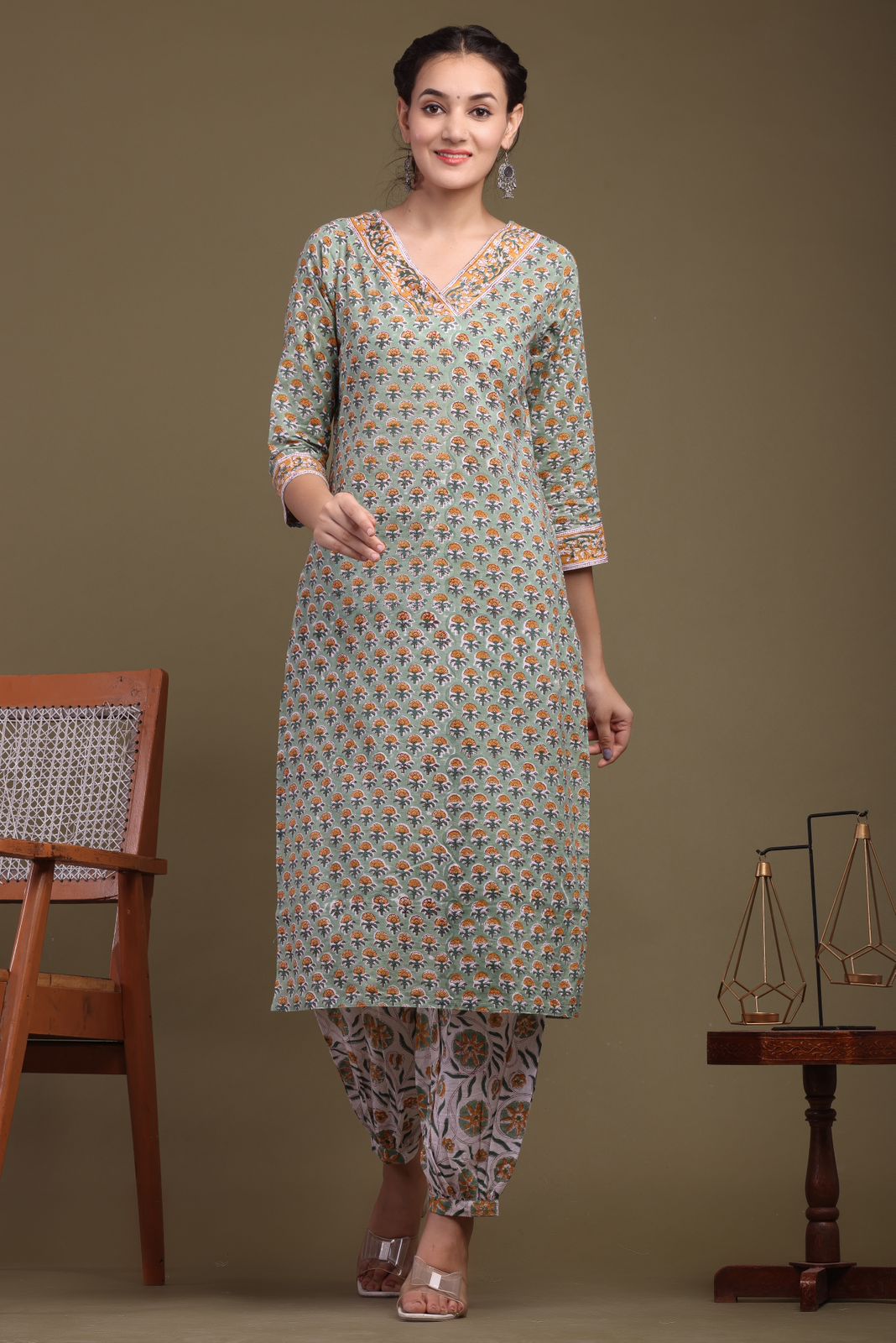 cotton printed kurti pant set