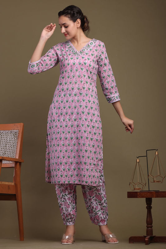 cotton printed kurti pant set