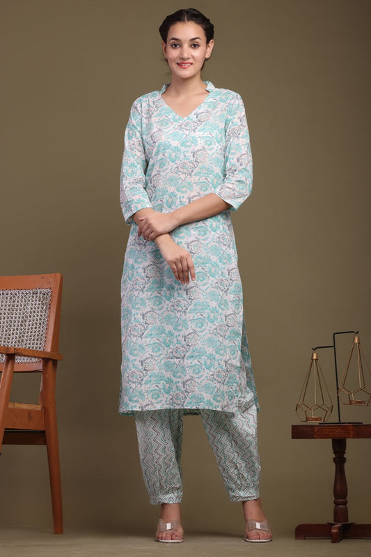 cotton printed kurti pant set