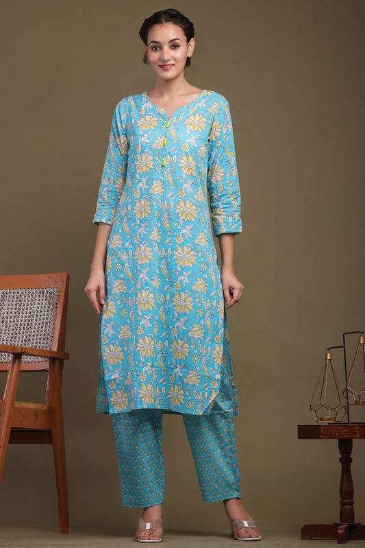 cotton printed kurti pant set