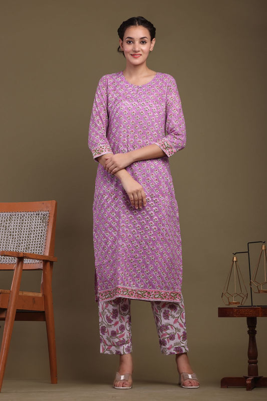 cotton printed kurti pant set