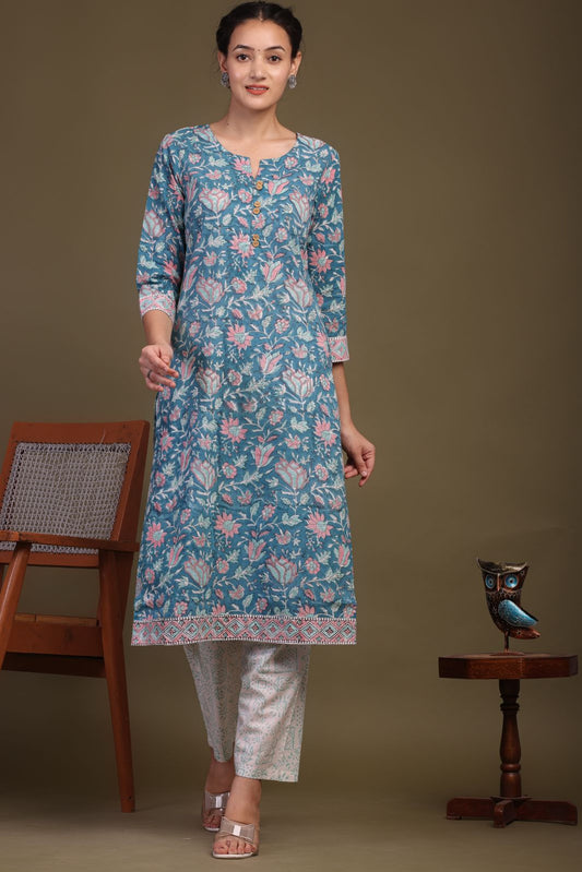 cotton printed kurti pant set