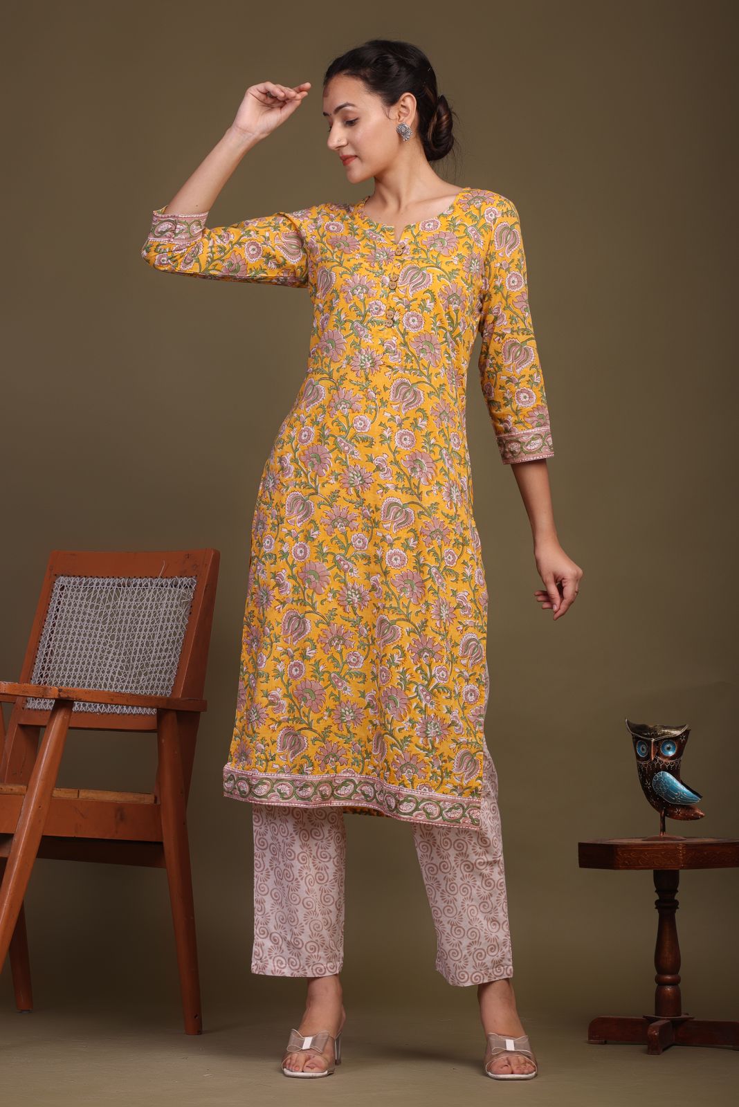 cotton printed kurti pant set