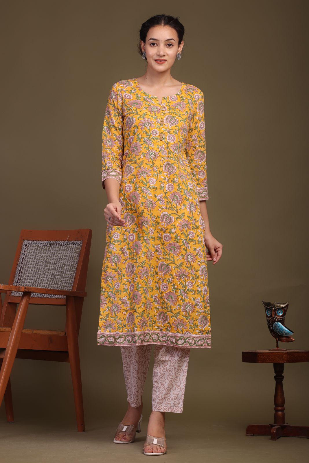 cotton printed kurti pant set