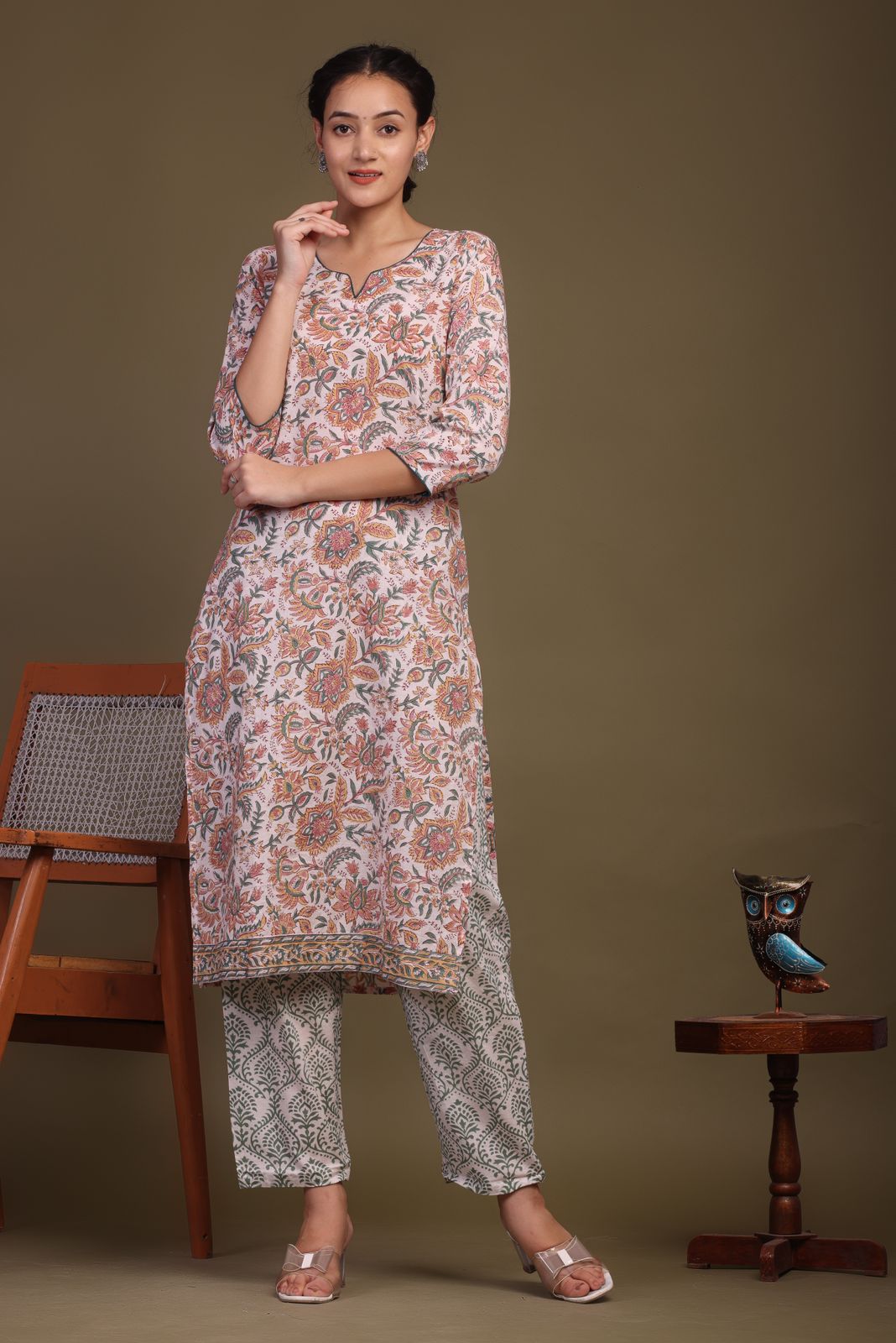 cotton printed kurti pant set