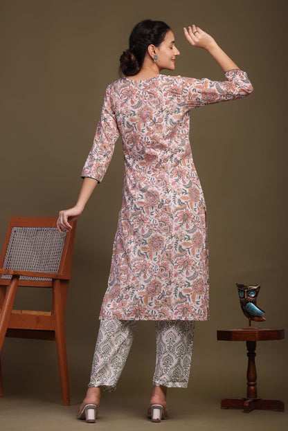 cotton printed kurti pant set