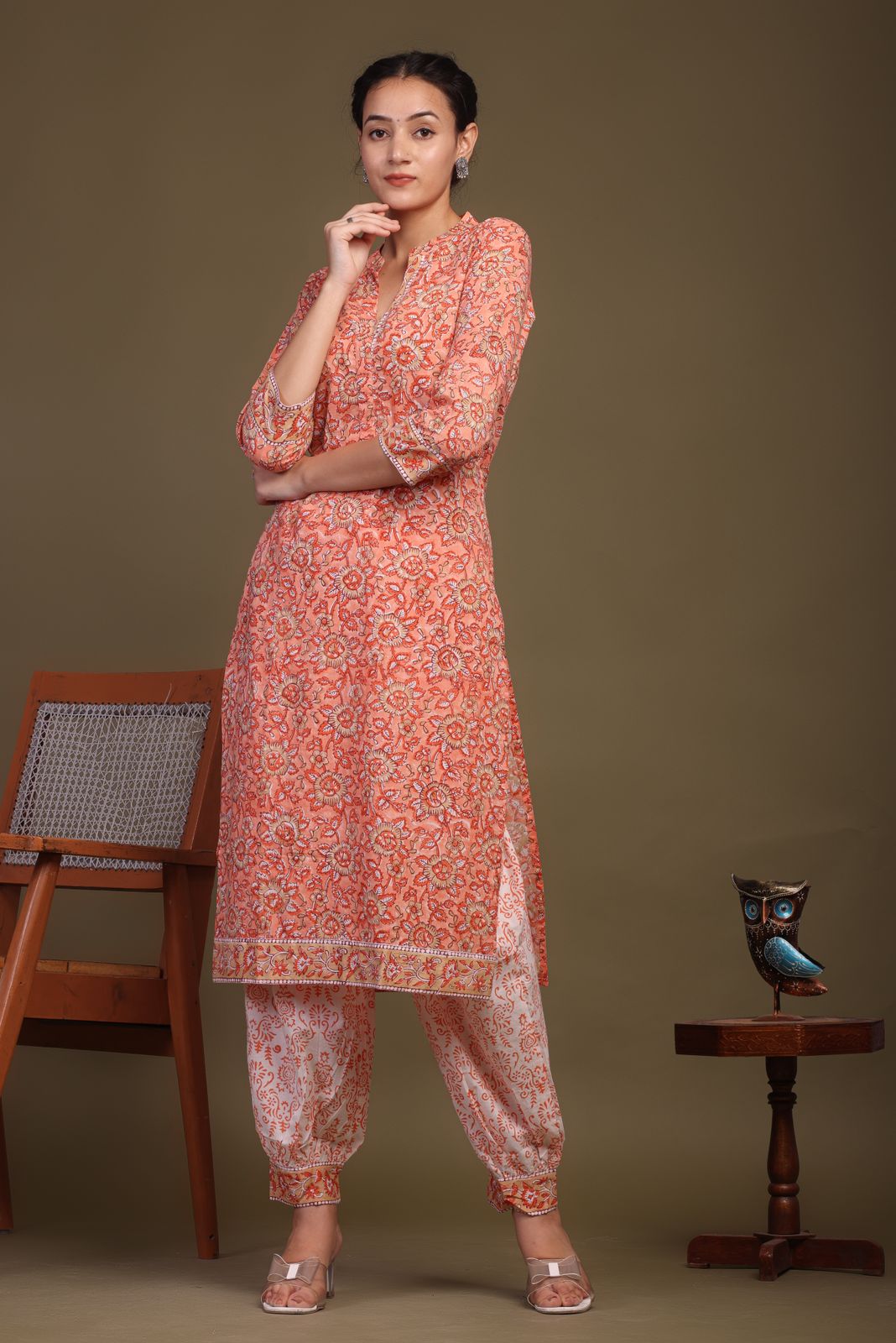 cotton printed kurti pant set