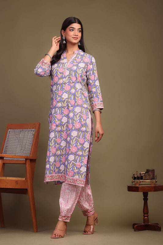 cotton printed kurti pant set