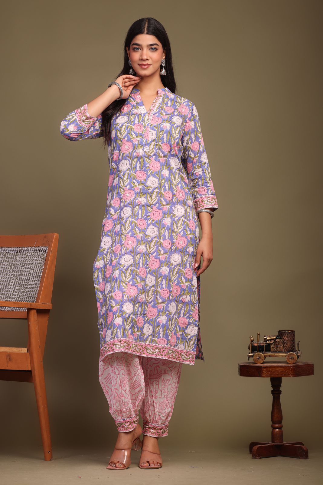 cotton printed kurti pant set