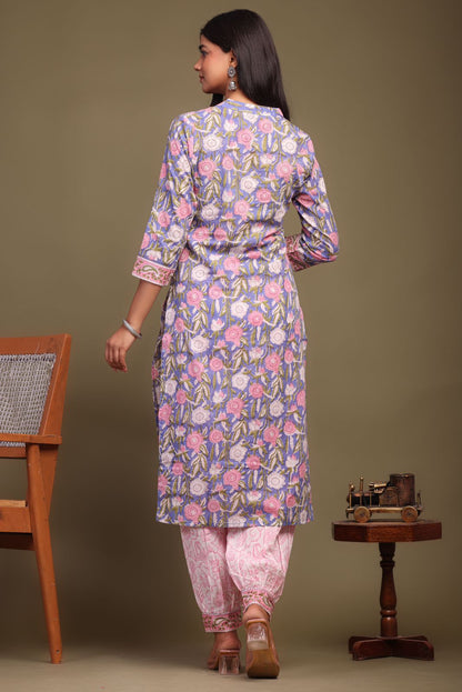 cotton printed kurti pant set