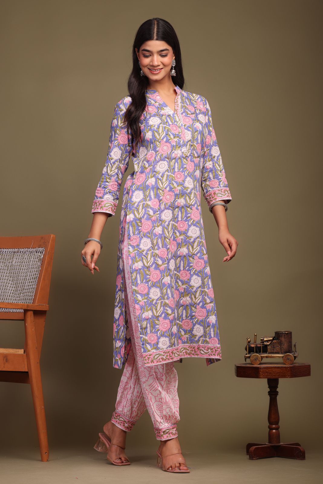 cotton printed kurti pant set