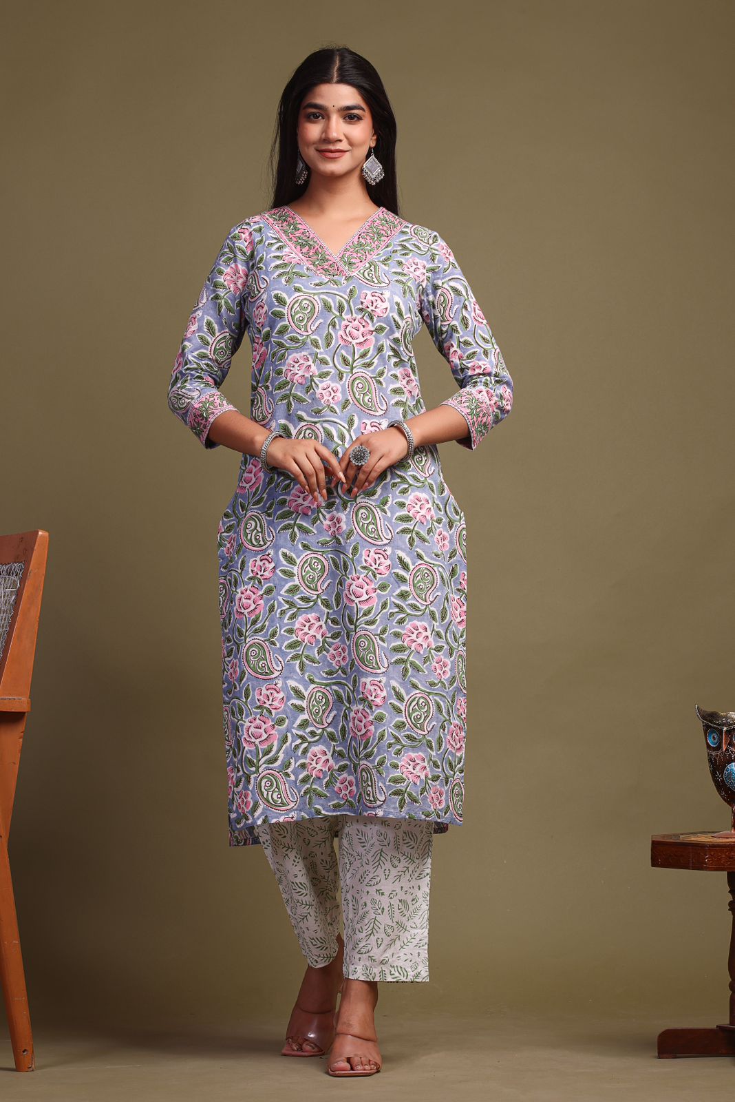 cotton printed kurti pant set