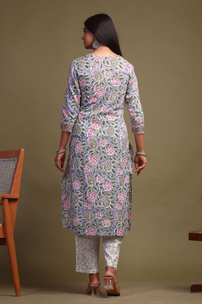 cotton printed kurti pant set