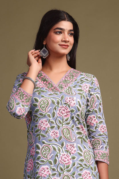 cotton printed kurti pant set