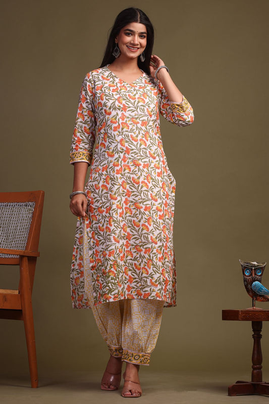 cotton printed kurti pant set