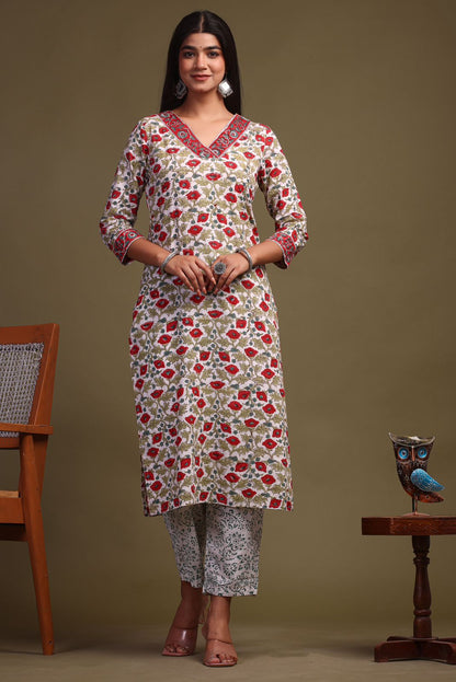 cotton printed kurti pant set