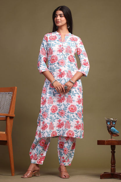 cotton printed kurti pant set