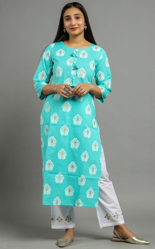 cotton printed kurti pant set