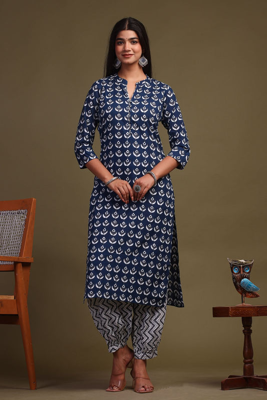 cotton printed kurti pant set