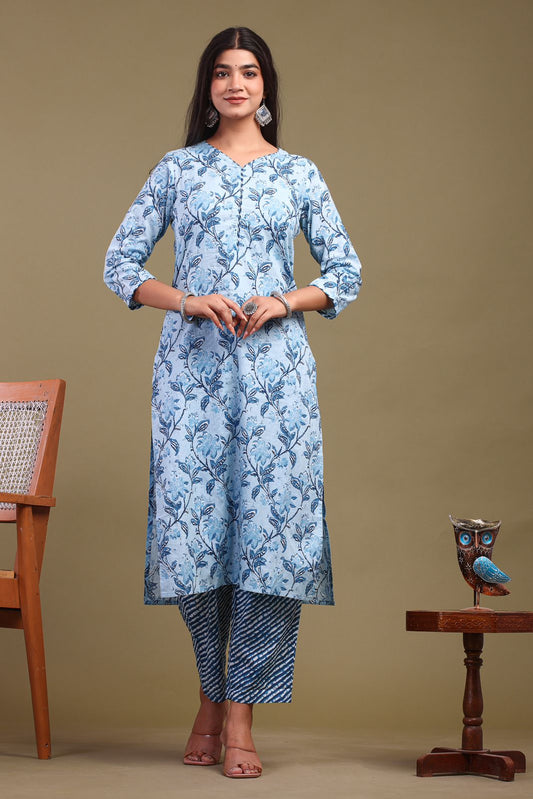 cotton printed kurti pant set