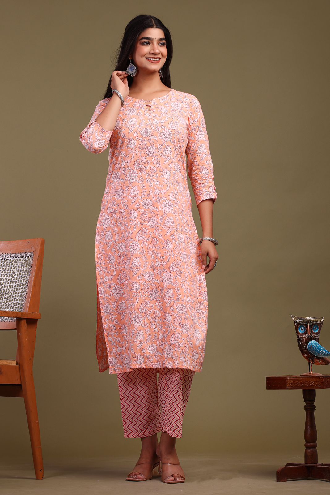 cotton printed kurti pant set