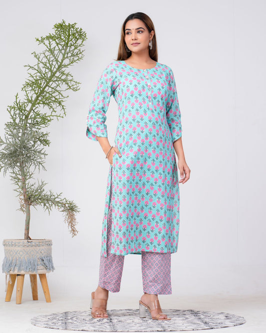 cotton printed kurti pant set