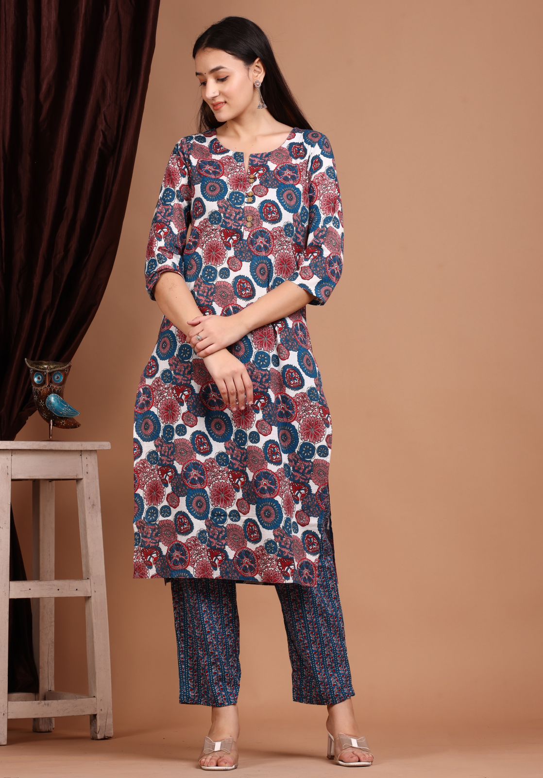 cotton printed kurti pant set