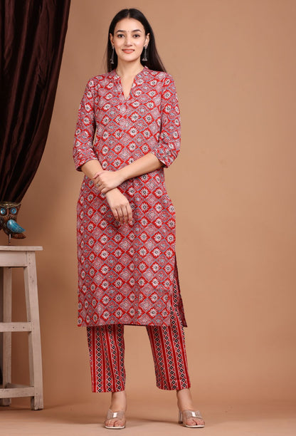 cotton printed kurti pant set