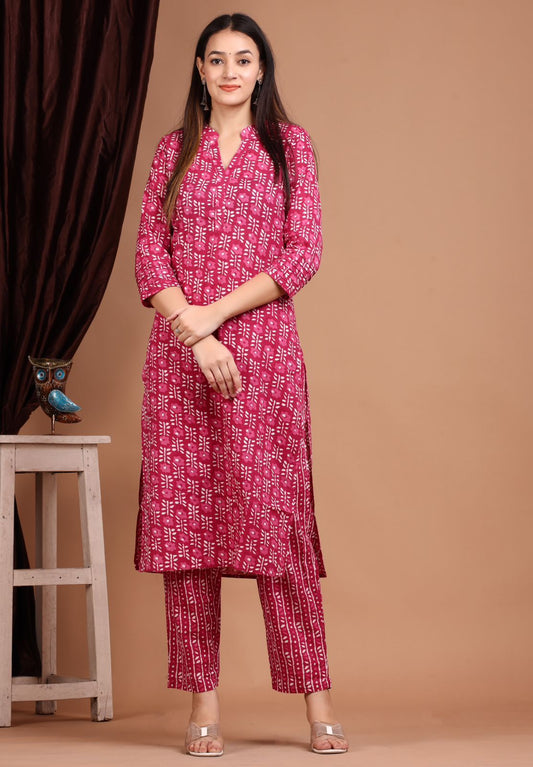 cotton printed kurti pant set