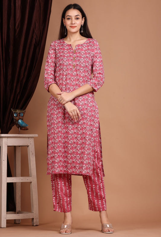 cotton printed kurti pant set