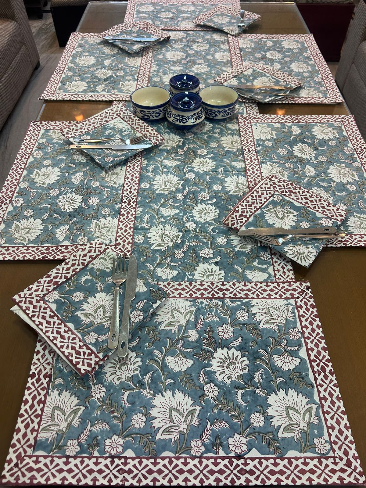 Hand Block Printed Dining Mat Set