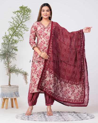 hand block printed kurta set with dupatta